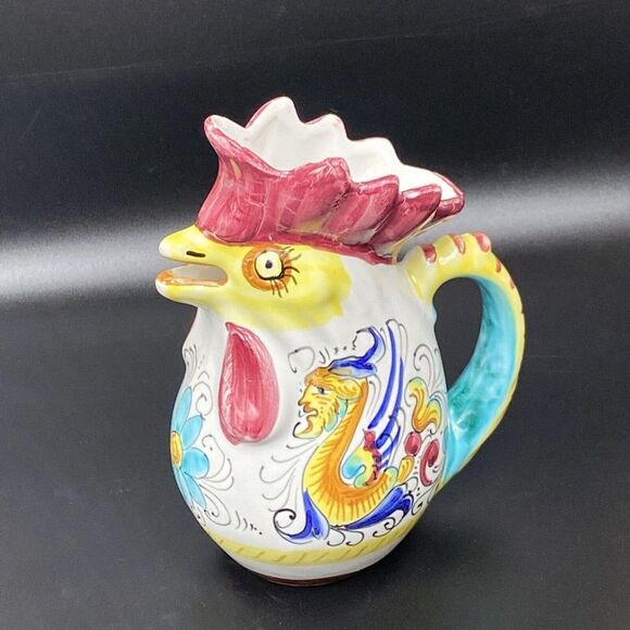 Williams Sonoma Rooster Pitcher 8.5" Deruta Ceramic Grande Cuisine Italy Dragon - Picture 2 of 7